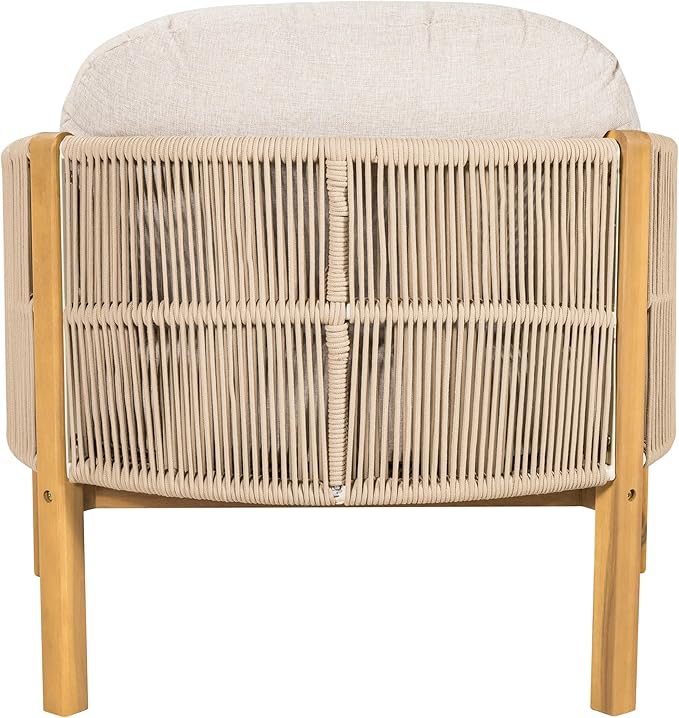 Outdoor Wood Club Chair Beige Rope with Beige Cushion