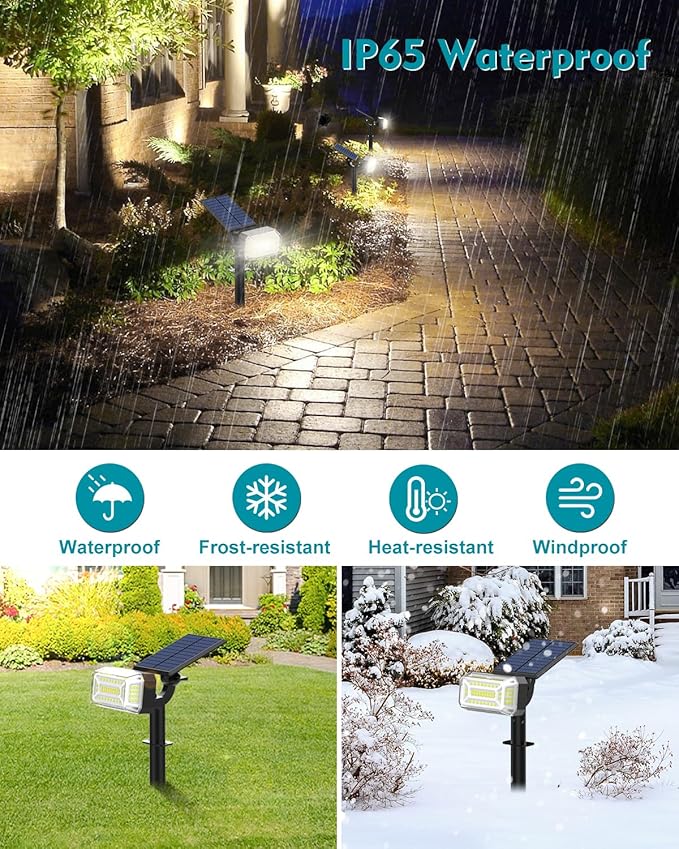 102 LEDs Solar Spot Lights Outdoor [ 4 Modes/8 Pack] Solar Spotlights Waterproof IP65 Adjustable Light &amp Panel Landscape Flood Powered Lights for Yard Garden Pathway Wall (Cool White)
