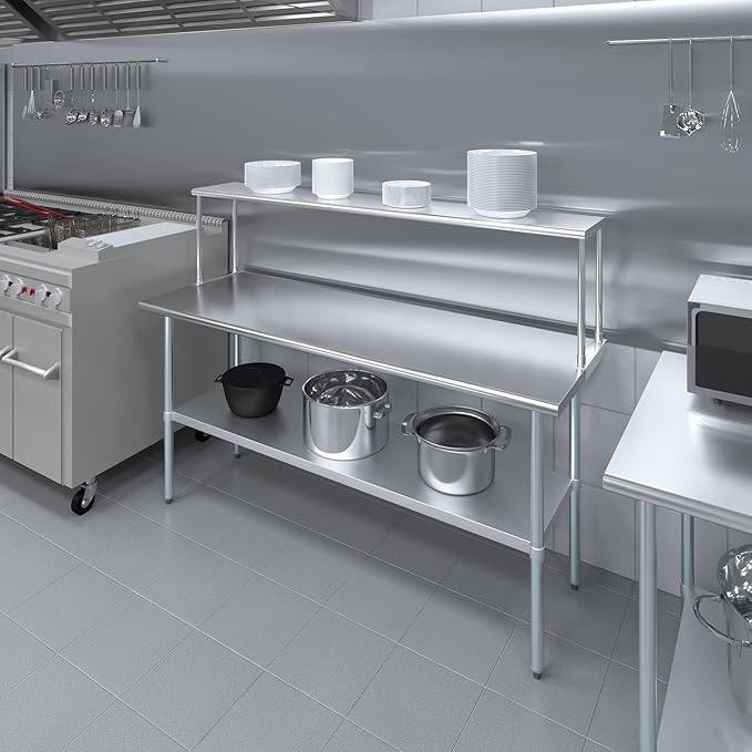 AmGood 12 Wide x 72 Long x 18 High. Stainless Steel Single Overshelf for 72 Long Prep Table
