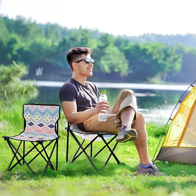 Boho Retro Blue and White Stripes Foldable Backpacking Chairs Ultra Lightweight Camp Chair Carry Bag Included Travel Chairs for Adults for Travel Camp