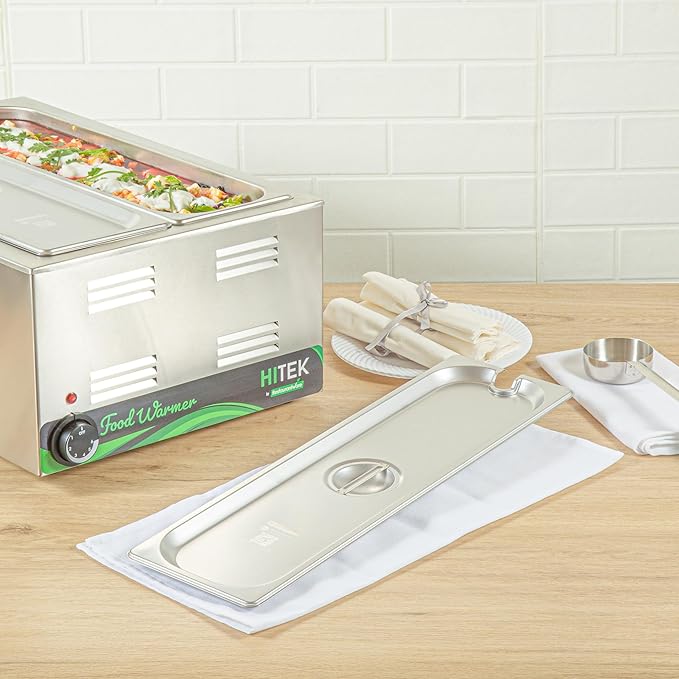 Restaurantware-LIDS ONLY: Kitchen Tek 20.8 x 6.4 Inch Steam Table Pan Covers 12 NSF Hotel Pan Covers - 1/2 Size Long Pans Sold Separately with Handle Stainless Steel Slotted Food Pan Lids