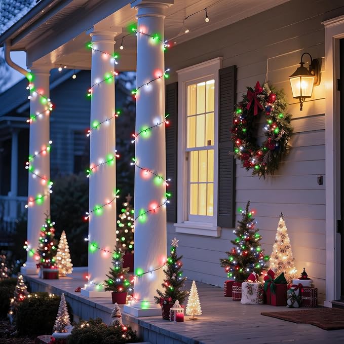 100FT 300 LED Christmas Lights Outdoor Connectable Christmas String Lights with 8 Modes Waterproof Plug in Christmas Tree Light Green Wire for Grden Yard Party Decorations Red White Green