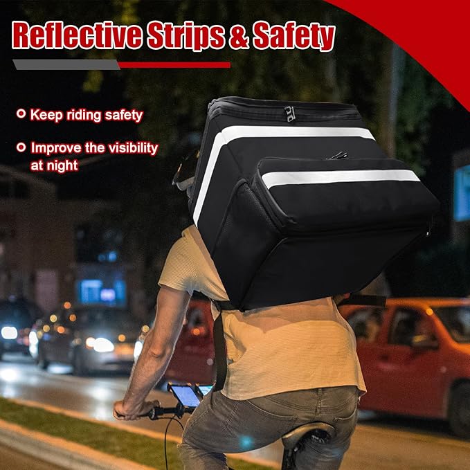 Food Delivery Backpack for Bike Expandable Pizza Bags for Delivery with 2 Pockets/ 2 Support Boards/Reflective Strip Insulated Delivery Backpack for Food