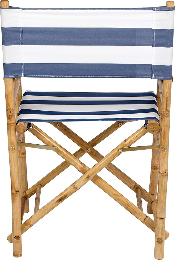 Statra Folding Director Chair Bamboo Portable Camping Outdoor Set of 2 Blue White Stripes