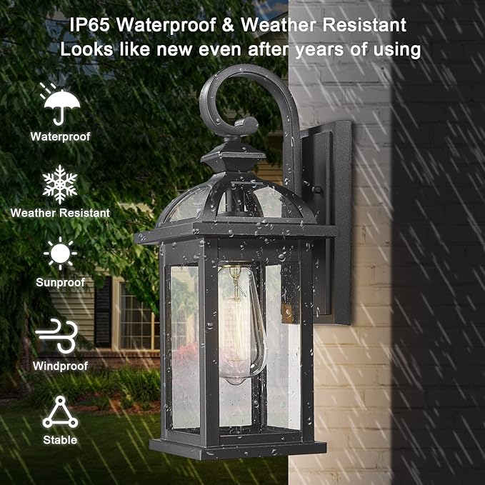 Darkaway Outdoor Lights Fixtures Wall Mount Outdoor Wall Sconce with Seeded Glass Waterproof Outside Exterior Lighting Fixture for House Front Porch Patio (1 Pack)
