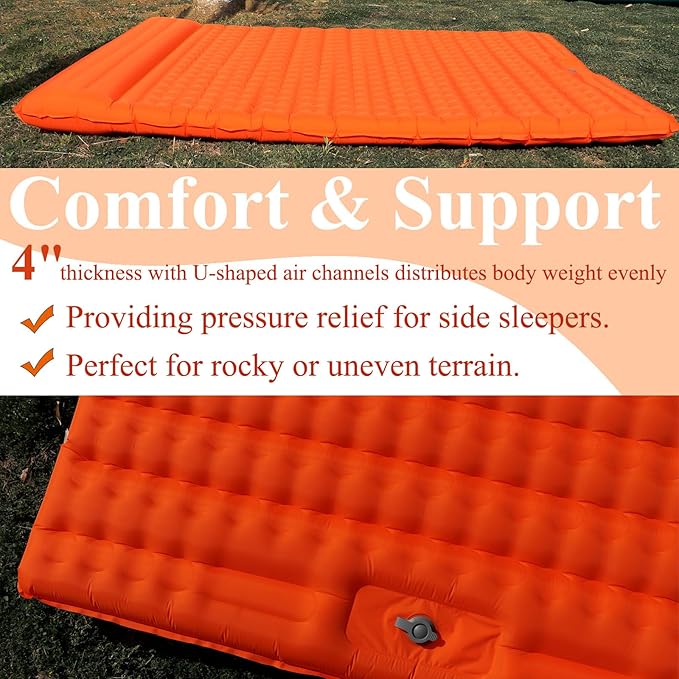 HI FINE CARE Double Camping Sleeping Pad 2 Percon Ultralight Camping Mat with Pillow Built-in Foot Pump Inflatable Sleeping Pads Compact for Hiking Traveling Tent