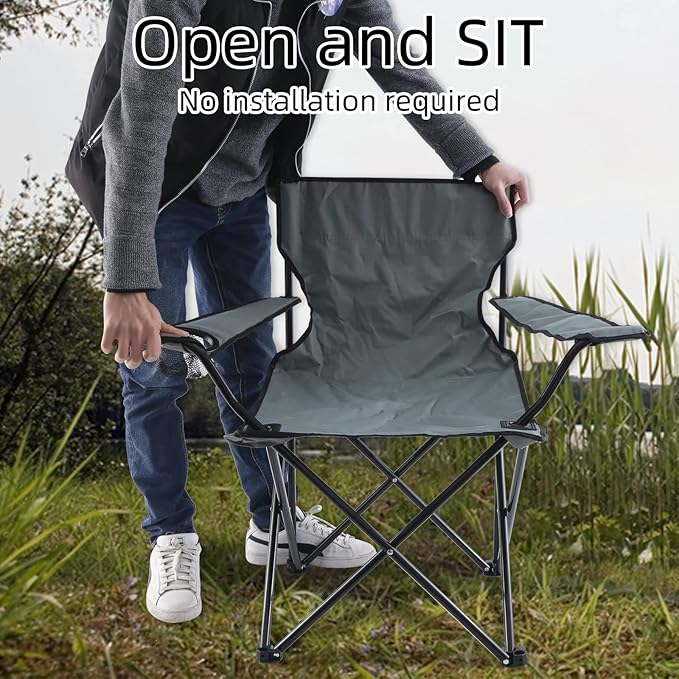 YSSOA Portable Folding Grey Camping Chair 1-Pack
