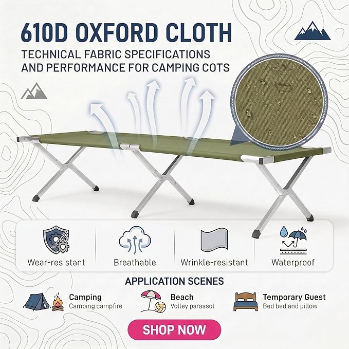 Portable Folding Camping Cot for Adults Heavy Duty Outdoor Sleeping Bed with 610D Oxford Cloth &amp Carry Bag Lightweight Aluminum Frame Supports 275lbs for Hiking Travel Office Nap (Green)
