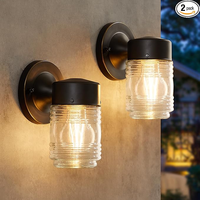 2 Pack Outdoor Wall Lantern Exterior Waterproof Wall Sconce Light Fixtures Black Front Door Lighting with Clear Glass Shade Anti-Rust E26 Socket Porch Lights for Entryway