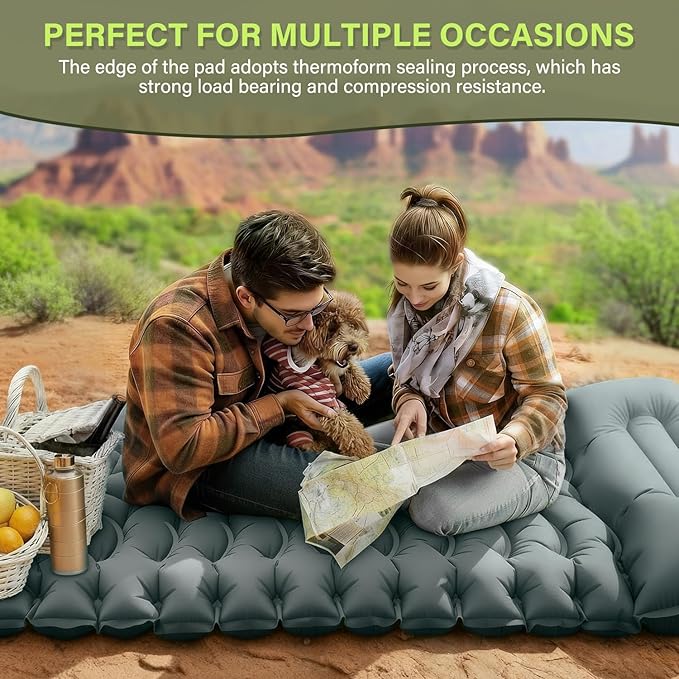 Camping Sleeping Pad Ultralight Camping Mat with Pillow Built-in Foot Pump Inflatable Sleeping Pads Compact for Camping Backpacking Hiking Traveling - Gray