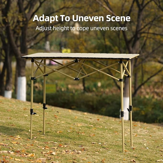 Camping Table Folding Portable Camp Lightweight Roll Up Table Adjustable Height with Carry Bag Indoor Outdoor for Camping HomePicnicBackyardBBQParty