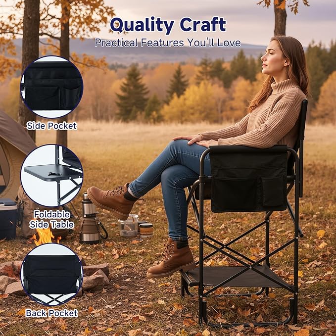 Slsy Taller Heated Camping Chair Heated Portable Camp Chair with 3 Heat Levels Heavy Duty Heated Director Chair for Lawn Outdoor Picnic Lounge Patio