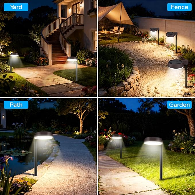 Tall Solar Path Lights Accurate Dark/Light Sensor Pathway Lights Solar PoweredQuick Charge Solar Walkway Lights Outdoor for Landscape Lighting