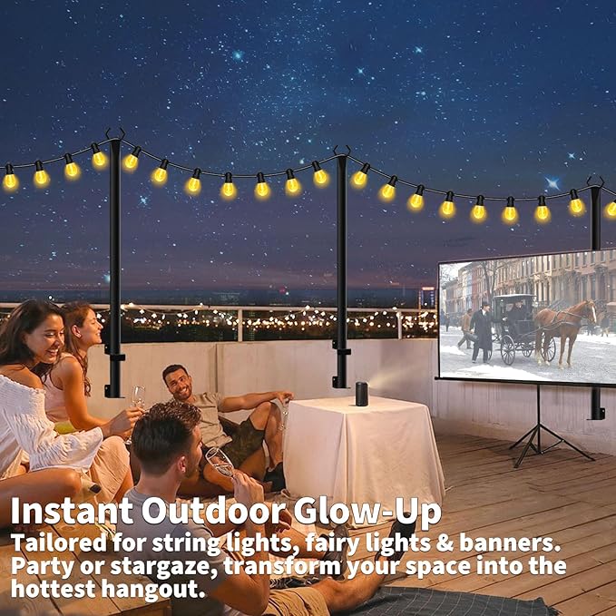 2 Pack String Light Poles5 Ft String Light Poles for Outside with Fixing ClipsMetal Poles for Outdoor String Lights Hanging Light Poles for Deck Fence Garden Backyard Wall Bistro