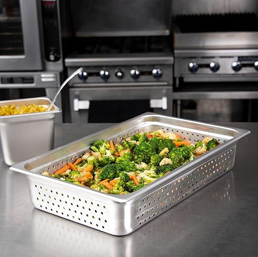 Carlisle FoodService Products 607004P DuraPan Light Gauge Stainless Steel Full-Size Perforated Steam Table Food Pan 4 Deep (Pack of 6)