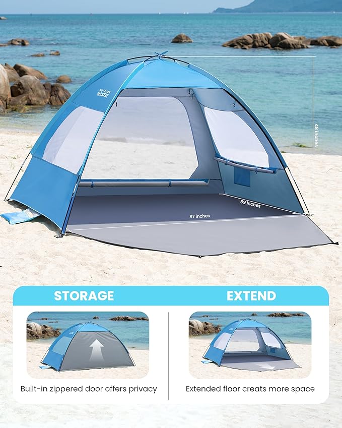 OutdoorMaster Beach Tent for 3/4/6/8 Person - Easy Setup Sun Shade Shelter Portable Beach Shade Sun Canopy with UPF 50+ UV Protection Removable Skylight Family Size