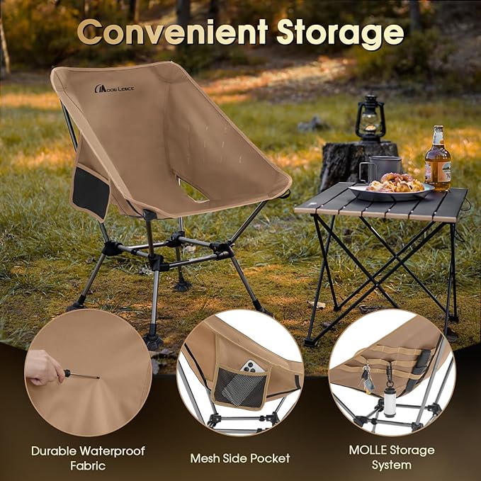 MOON LENCE Camping Chair Plus Upgraded Comfort &amp Size Still Compact and Lightweight Folding Portable Chair for Backpacking &amp Hiking 400Lbs Capacity Gen 3 Plus (Khaki)