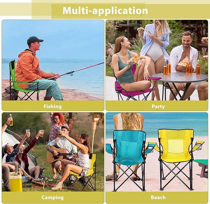 Shellwei Breathable Folding Camping Chair with Cupholder Carry Bag Regular Size Portable Lightweight Lawn Chair with Side Pocket Fishing Hiking Picnic Party Beach Outdoor Activity(Colorful4 Pcs)