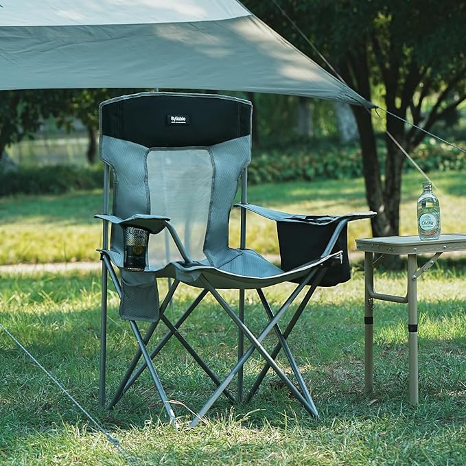 Camping Folding Chair Outdoor Lawn Portable Lightweight Camp Folding Chairs for Adult Outside with Cup Holder Cooler Pouch &amp Side Pocket for Camping Beach Fishing Sports or Tailgating Events