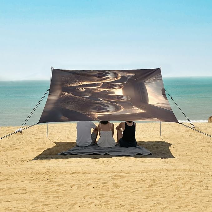 ALAZA Sloths Driving Funny Animals Beach Tent Sun Shelter UPF50+ Protection Beach Shade Canopy w/ 4 Sandbags for Outdoor Camping Fishing Backyard Fun Picnic 10x9 ft