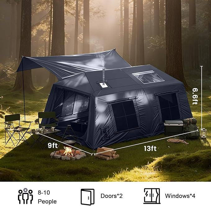 Inflatable Tents for Camping Large Blow Up Tent with Hand Pump Easy Setup InflatableTent 4 Season Tent Waterproof Oxford Air Glamping Tents for Camping Adult 4/6/8/10/12 Person
