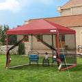 VIVOHOME 10x10ft Easy Pop-Up Canopy Outdoor Screen Tent with Mosquito Netting 2 Zipper Doors and Roller Bag for Yard Camping Picnic Party Events Red