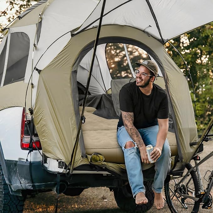 Detachable Tailgate Extendable 5.5-5.8ft Truck Bed Air Mattress - Heavy-Duty Inflatable Truck Bed Mattress with Car Pump Extra Large Carry Bag Leak-Resistant for Outdoor Camping &amp Pickup Trucks