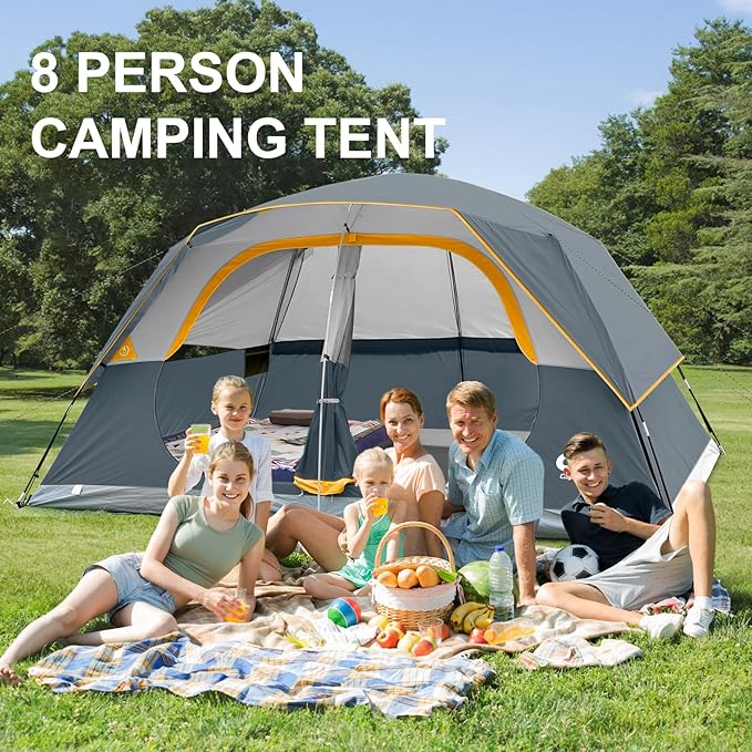 CAMPROS CP Upgraded 6/8 Person Camping Tents Waterproof Windproof Family Tent with Larger Mesh Windows &amp Door Double Layer Easy Set Up All-Season Dome Tent with Top Rainfly &amp Carry Bag