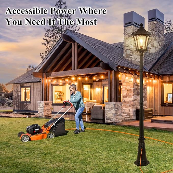 Outdoor Lamp Post Lights with Outlet Dusk to Dawn Pole Lamp with Patterned Glass Aluminum Waterproof Outside Street Light with Plug Hardwired Black Light Pole for Backyard Garden Driveway