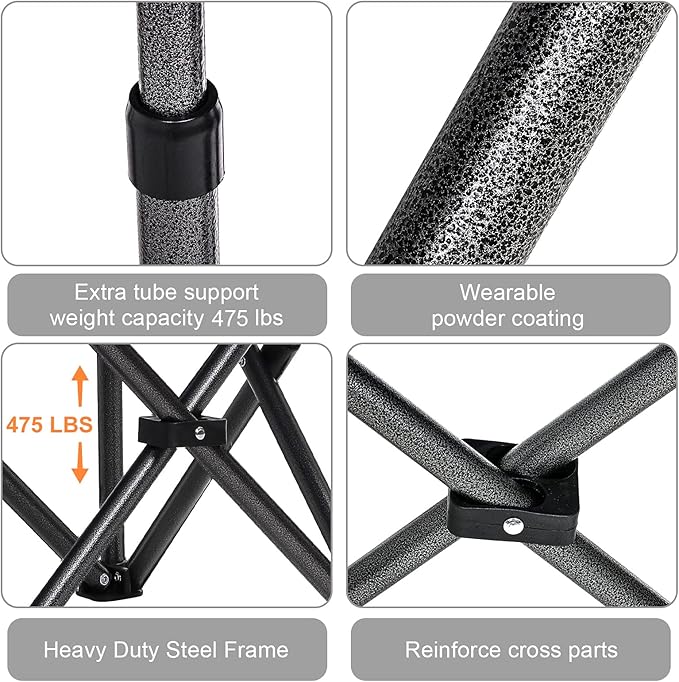 Padded Camping Chairs for Adults 1 Pack Oversized Folding Outdoor Chairs Weight Capacity 475lbs with Cooler Bag Cup Holder Storage Pocket Carry Bag - Black