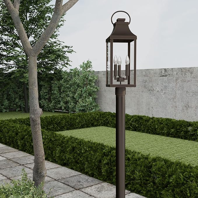 Capital Lighting 946432OZ Bradford Clear Glass Outdoor Post Lantern 3-Light 180 Total Watts 27 H x 8 W Oiled Bronze