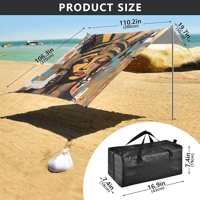 Camping Sun Shelters Ancient Egypt Woman Beach Canopy 126 * 110.2in