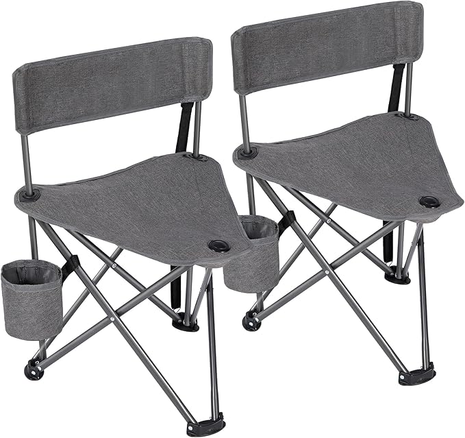 REDCAMP 2 Pack Tripod Camping Chairs Folding Lightweight Portbal 3 Legged Tripod Stool Seat with Cup Holders Small Fishing Chairs Compact for Adults Golf HuntingDark Grey