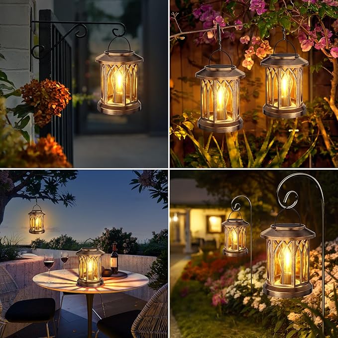WdtPro Solar Lanterns Outdoor Lights 4 Pack Bright Lanterns Outdoor Waterproof with Clip Patio Decor Hanging Solar Lights for Outside Garden Yard Front Porch Table Decoration (Antique Copper)