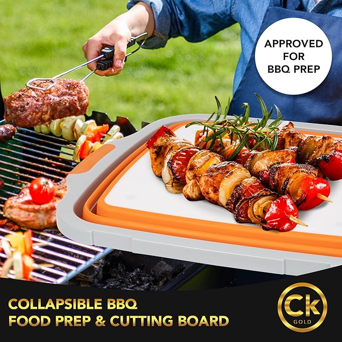New Extra LARGE Collapsible BBQ Prep Tub with LOCKING LID &amp Meat Resting Bag - BPA Free Cutting Board with Lid Leak Free Strong Drain Hole for Meal Prep Marinating Grilling &amp Food Storage