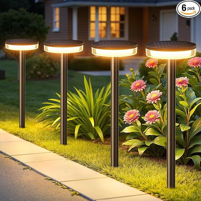 LETMY Solar Pathway Lights Outdoor 6 Pack 2X Brighter Solar Lights Outdoor Waterproof Taller Pathway Light with Larger Panel Auto On/Off Up to 12Hrs Driveway Light for Yard Outside Patio Path Lawn