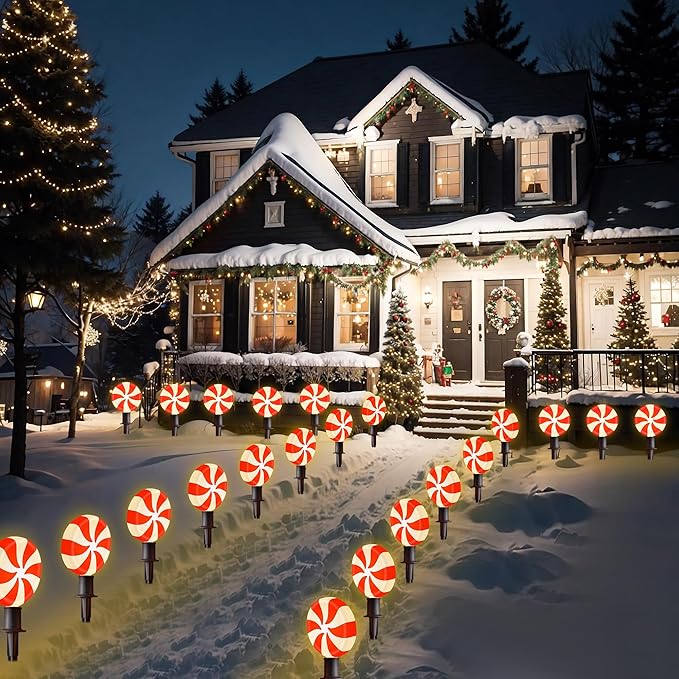 Ultimate Unicorn Christmas Lollipop Pathway Lights for Garden Christmas Decoration Red 10 LED Peppermint String Lights with Stakes for Outdoor Sidewalk Pathway Rooftop Lawn Garden