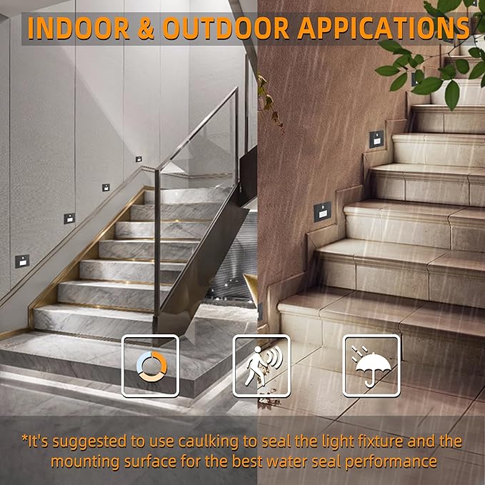 4 Pack Motion Sensor Stair Lights Indoor OutdoorDimmable Motion Activated Step Lamp 3000K/4000K/6000KHardwired 120V 4W IP65 Waterproof Outside Stairway LightLed Staircase Lights- Black