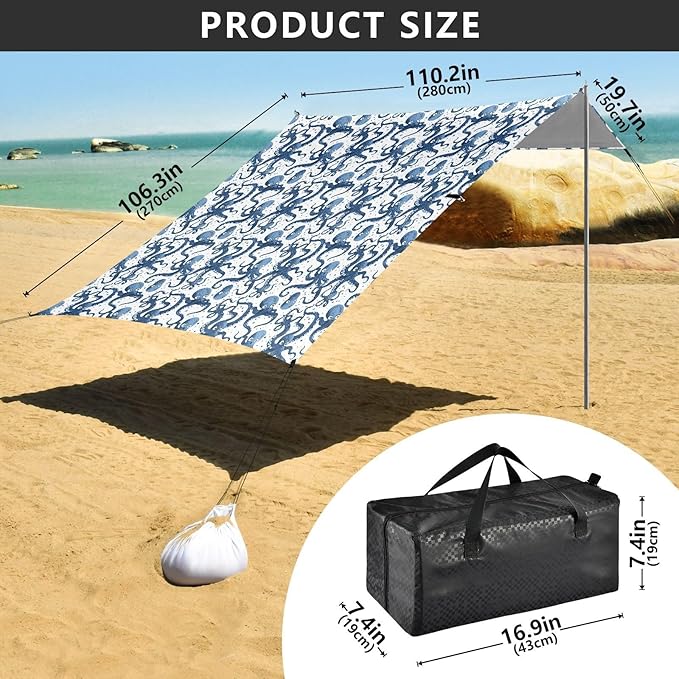ALAZA Octopus Polka Dots Beach Tent Sun Shelter UPF50+ Protection Beach Shade Canopy w/ 4 Sandbags for Outdoor Camping Fishing Backyard Fun Picnic 10x9 ft