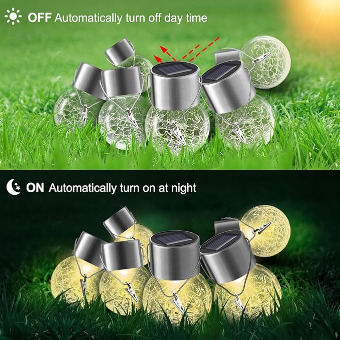 Solar Lights Outdoor Decorative 32 Pack Hanging Solar Garden Lights Waterproof Solar Powered Globe Lantern Cracked Glass Ball Lights for Yard Patio Fence Tree Umbrella Holiday Decoration Warm White