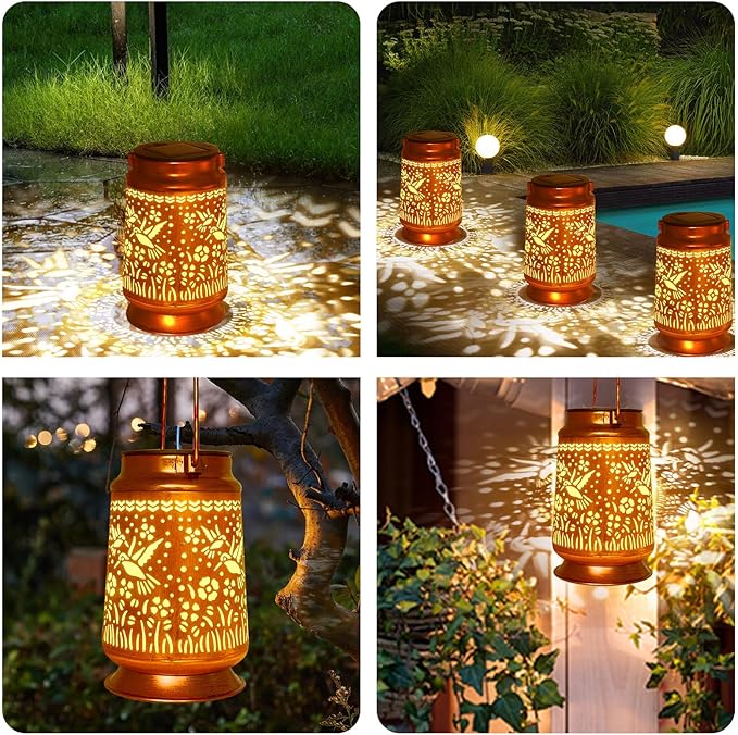 Solar Lanterns Outdoor Waterproof Gifts for Women Grandma Gifts for Mom Dragonfly Projection Garden Decor Solar Hanging Lantern Metal for Patio Yard Festival Pathway Landscape (Dragonfly 4)