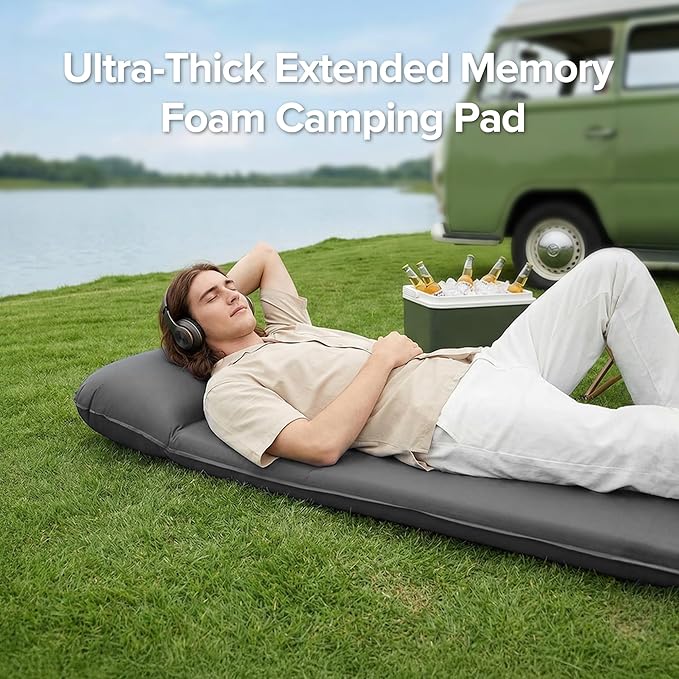 Self-Inflating Sleeping Pad for Camping 3.1 Ultra-Thick Outdoor Camping Mat with Pillow &amp 9.5 R-Value Insulated All-Season Foam Sleeping Pad for Camping Travel Tent Car (Gray)