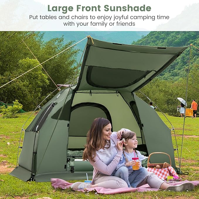 Goplus Camping Tent Cot 5-in-1 Folding Camping Bed with Air Mattress Pillow Sleeping Bag Waterproof Elevated Tent Shelter Portable Outdoor Sleeping Cot with Carry Bag for Picnic Trip