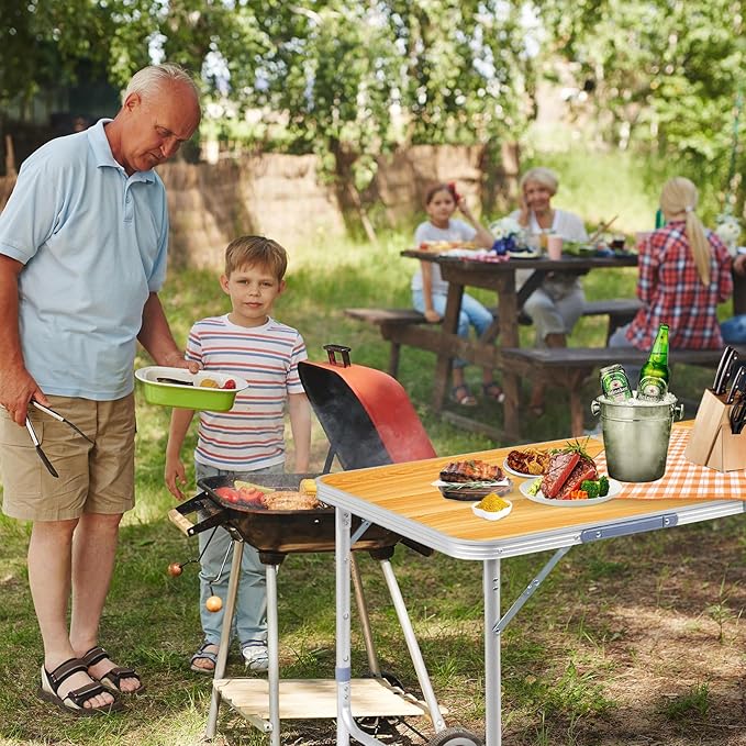 6.0 Ft Folding Portable Camping Table with Three Adjustable Heights Tri-fold Outdoor Table Outdoor Camping Kitchen BBQ Dining Picnic Cooking Beach Garden Yellow