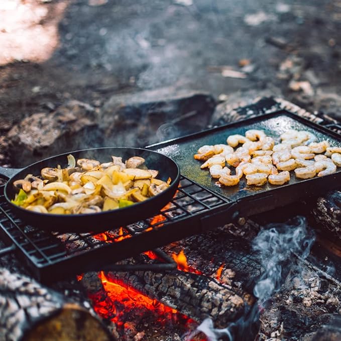24 Heavy Duty Folding Campfire Grill Compact Swivel Grill Design Food-Safe Cooking Surface Grate &amp Griddle for Campfire Cooking Australian Owned