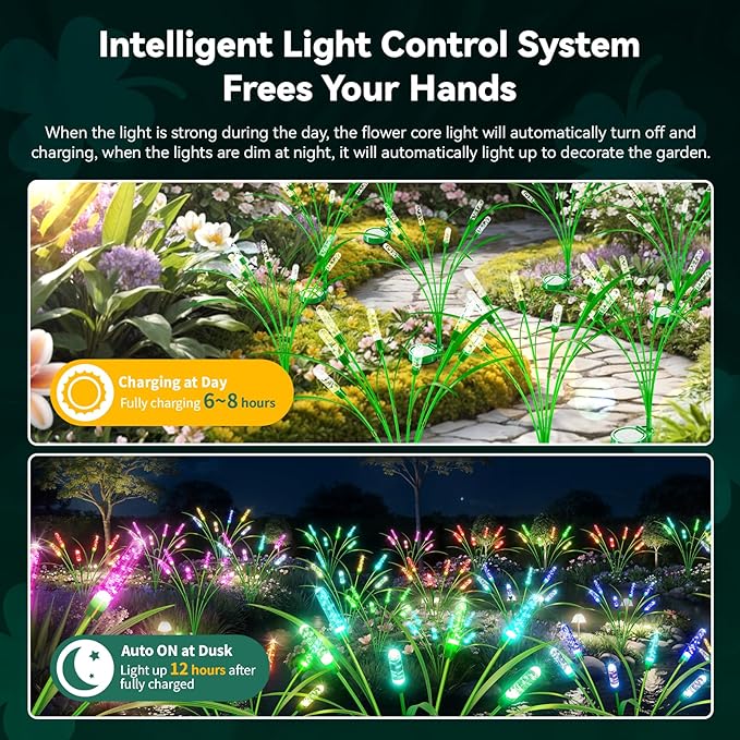Solar Garden Lights 4 Pack 24LED Swaying Solar Lights for Mother's Day 30 Inches Waterproof Garden Lights for Pathway Yard Outdoor Garden Decor Gardening Gifts Mulitiple Colors Change