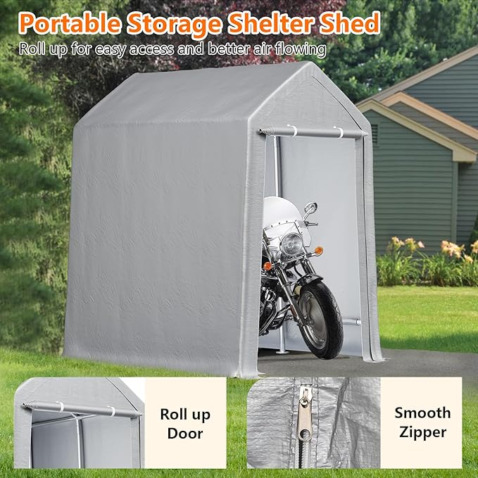 6×8 ft Outdoor Storage Sheds Portable Storage Shelter Shed with Roll up Zipper Doors Waterproof Outside Utility Shed Garage Tent for Motorcycle Bicycles and Camping Tools
