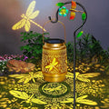Dragonfly Solar Lanterns with Shepherd Hook Outdoor Waterproof Gifts for WomenMomGrandmaHanging Metal Solar Garden Lights for YardPatioBackyardPorch