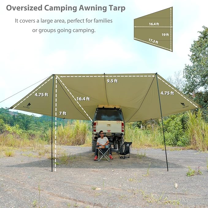 GEERTOP Large Car Awning Tarp for Camping Backpacking Tarp SUV Tailgate Truck Canopy Sun Shade Waterproof Outdoor Rear Vehicle Awning Shelter for Van MPV Campers