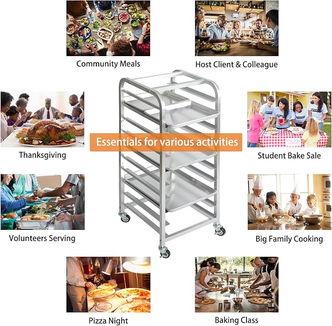 10-Tier Quarter &amp Half Sheet Pan Rack - Bread Baking Speed Rack for Cooling Bakery Stand with wheels for Bun Pan Tray Home Kitchen Tiered Rolling Cart for Oven(for 1/2 &amp 1/4 Sheet)